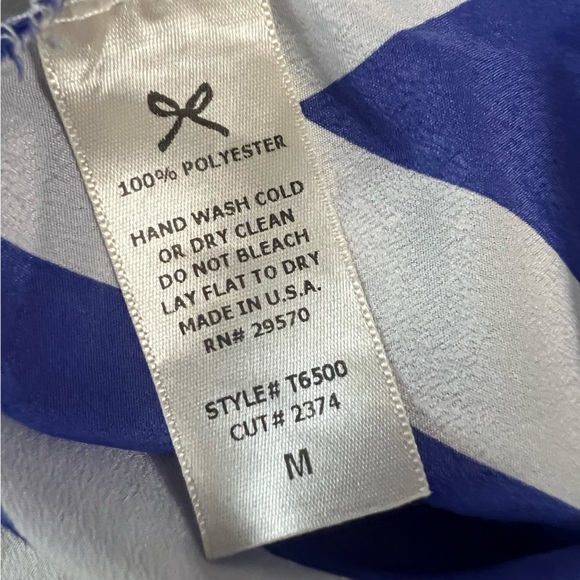 Royal Blue & White Chevron Blouse with button sleeve detail - Picture 6 of 6